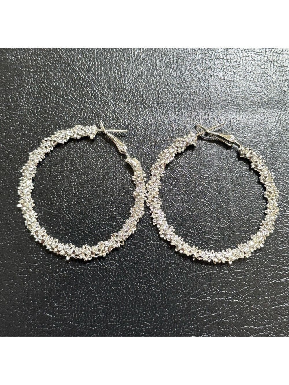 Silver Tone Hoop Earrings Large Statement New